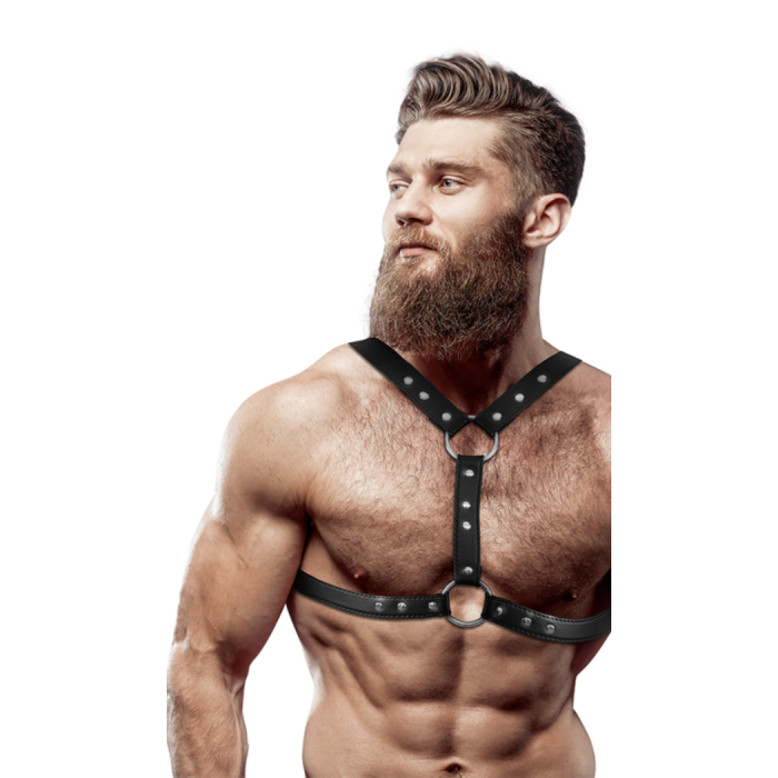 BLACK LEATHER HARNESS METAL SPOTS