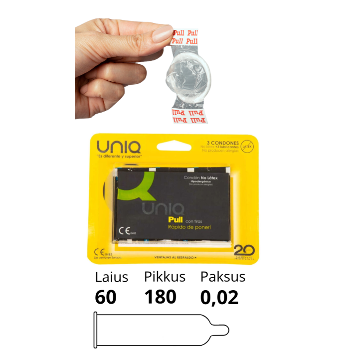 UNIQ PULL LATEX FREE CONDOMS WITH STRIPS 3 UNITS