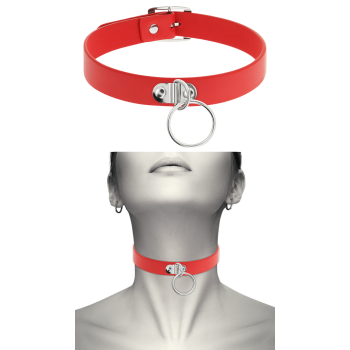 Coquette BDSM aesthetic red choker vegan leather O ring