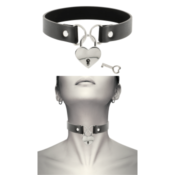 COQUETTE CHOKER WITH HEART-SHAPED LOCK AND KEY BLACK