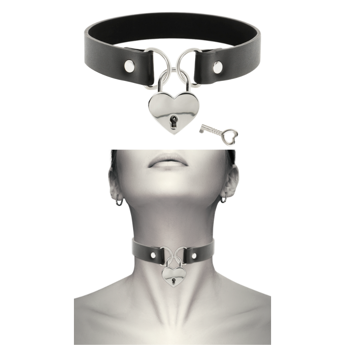 COQUETTE CHOKER WITH HEART-SHAPED LOCK AND KEY BLACK