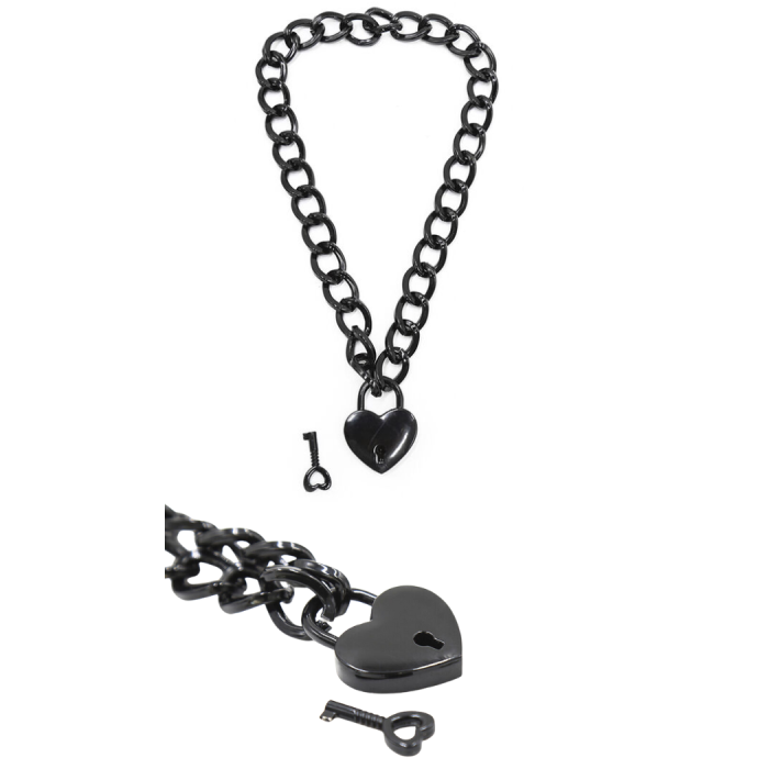 OHMAMA STAINLESS STEEL HEART-SHAPED LOCK NECKLACE BLACK
