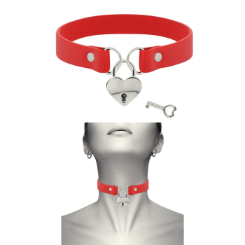 Hand-crafted bdsm fashion accessory red choker with lock and key coquette