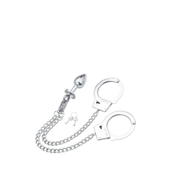ANAL PLUG WITH CHAIN AND HAND CUFFS METAL L – SILVER