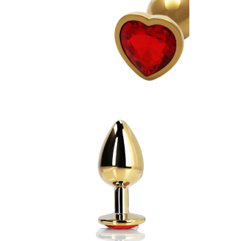 HEART GEM BUTT PLUG - SMALL - GOLD/RUBY RED