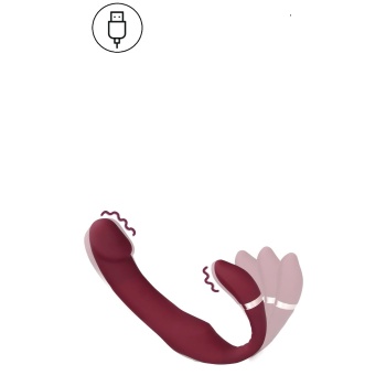 BENDABLE VIBRATING STRAPLESS STRAP-ON - MERLOT GRAPE