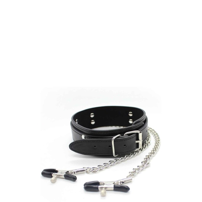 SM COLLAR WITH NIPPLE CLAMPS BLACK SM COLLAR WITH NIPPLE CLAMPS BLACK