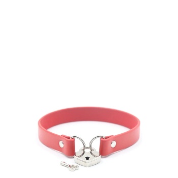 SM CHOKER WITH HEART LOCK RED