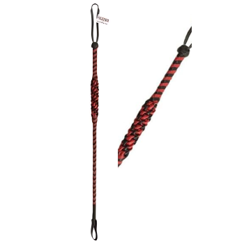 WOVEN LEATHER RIDING CROP RED