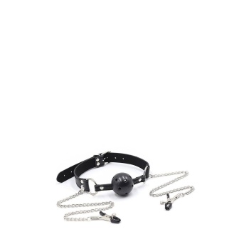 OHMAMA FETISH BREATHERABLE BALL GAG WITH NIPPLE CLAMPS 