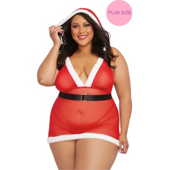 SANTA CUTIE HALTER BRALETTE AND MINI SKIRT SET PLUS SIZE