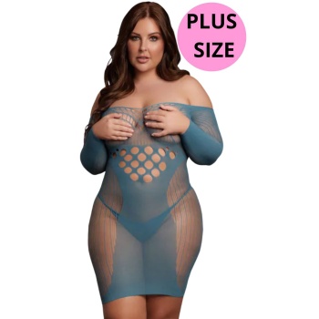 LONG-SLEEVED NET MINI DRESS OCEAN DEEP PLUS SIZE 