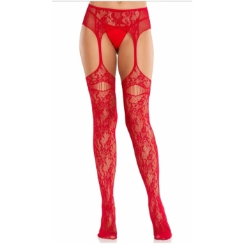 NET STOCKINGS WITH ATTACHED GARTER BELT RED