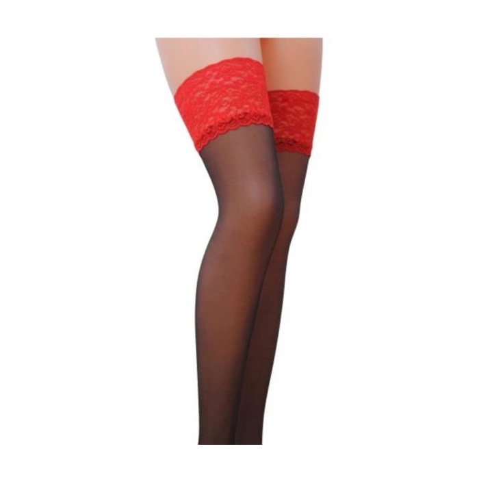 PASSION STOCKINGS BLACK/RED ST004