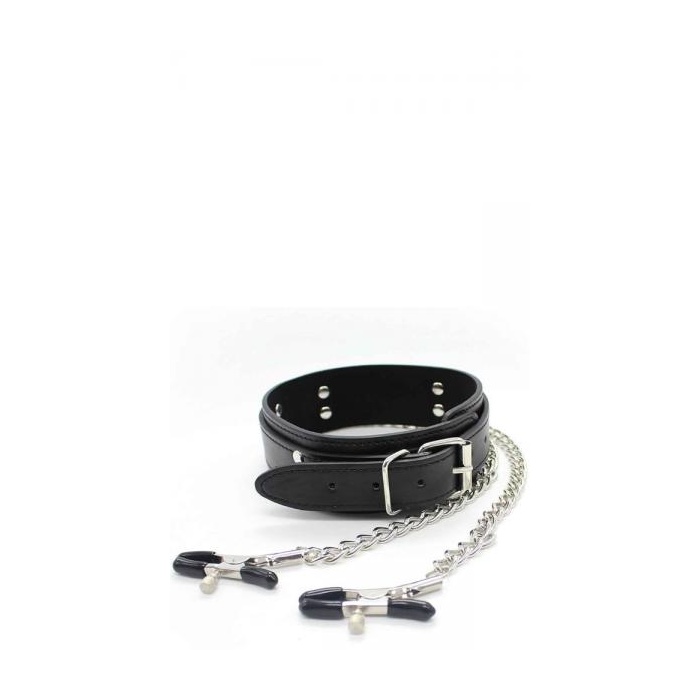SM COLLAR WITH NIPPLE CLAMPS BLACK