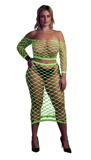 LONG SLEEVE TOP AND LONG SKIRT GREEN XL-XXXXL