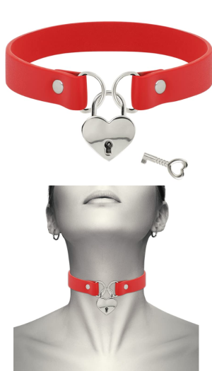 COQUETTE CHOKER WITH HEART-SHAPED LOCK AND KEY RED