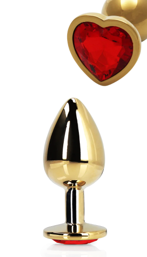HEART GEM BUTT PLUG - LARGE - GOLD/RUBY RED
