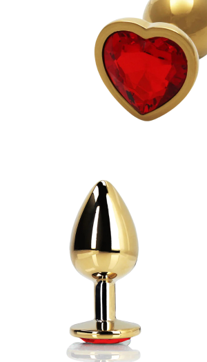 HEART GEM BUTT PLUG - SMALL - GOLD/RUBY RED