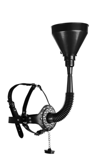 OPEN MOUTH GAG HEAD HARNESS WITH FUNNEL - BLACK