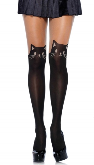 PANTYHOSE W BLACK CAT PRINT OS