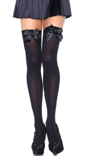 NYLON THIGH HIGHS WITH BOW O/S