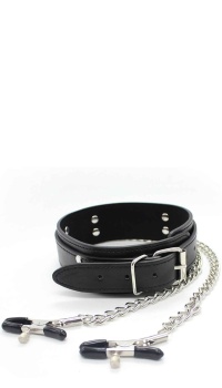SM COLLAR WITH NIPPLE CLAMPS BLACK