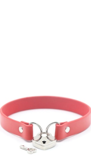 SM CHOKER WITH HEART LOCK RED