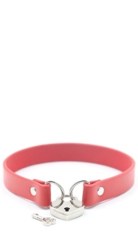 SM CHOKER WITH HEART LOCK RED