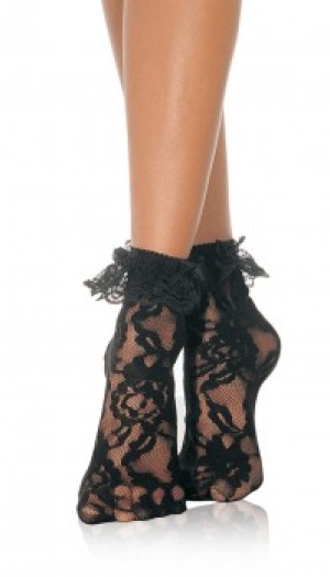 LACE ANKLET WITH RUFFLE OS BLACK