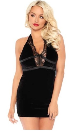 VELVET BACKLESS HALTER DRESS XL