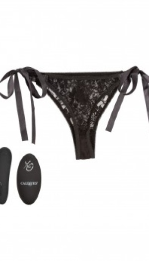REMOTE CONTROL LACE THONG SET BLACK