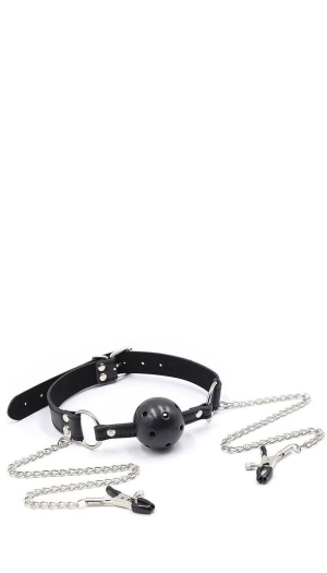 OHMAMA FETISH BREATHERABLE BALL GAG WITH NIPPLE CLAMPS 