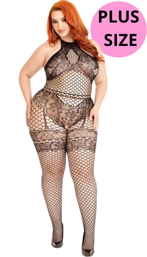 BODYSTOCKING WITH FAUX LINGERIE DETAIL PLUS SIZE