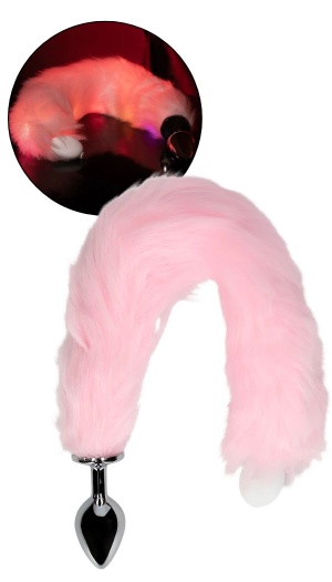 LED LIGHT-UP FOX TAIL WITH METAL PLUG - PINK