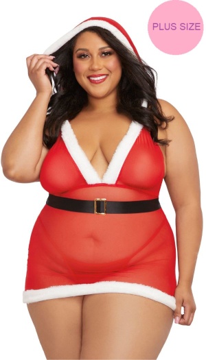 SANTA CUTIE HALTER BRALETTE AND MINI SKIRT SET PLUS SIZE