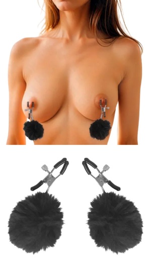 KINK - FAUX FUR BALL NIPPLE CLAMP BLACK 6 CM