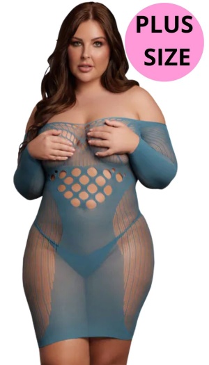 LONG-SLEEVED NET MINI DRESS OCEAN DEEP PLUS SIZE 