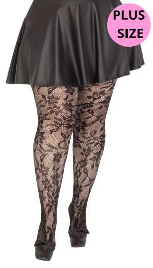 SEAMLESS FLORAL LACE PANTYHOSE PLUS SIZE