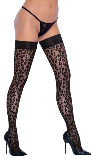 HOLD UP STOCKINGS BLACK LEOPARD