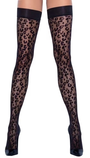 HOLD UP STOCKINGS BLACK LEOPARD