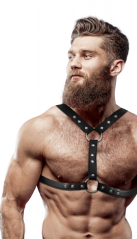 BLACK LEATHER HARNESS METAL SPOTS