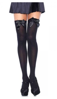 NYLON THIGH HIGHS WITH BOW O/S