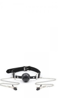 BREATHABLE BALL GAG WITH NIPPLE CLAMPS BLACK