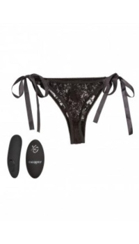 REMOTE CONTROL LACE THONG SET BLACK