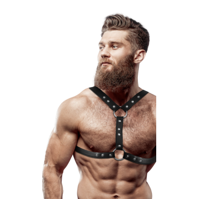 BLACK LEATHER HARNESS METAL SPOTS