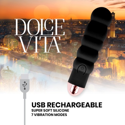 DOLCE VITA RECHARGEABLE VIBRATOR SIX BLACK 7 SPEEDS