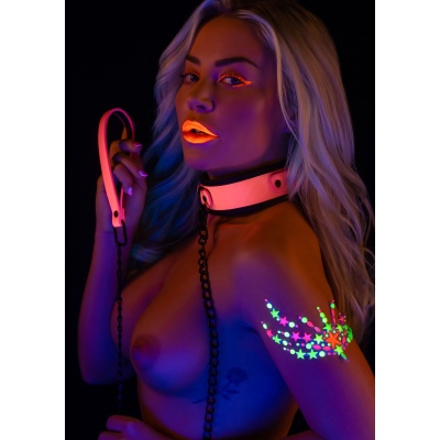 PINK GLOW IN THE DARK COLLAR & CHAIN LEASH