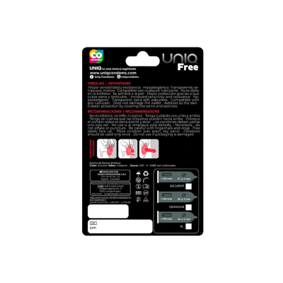 UNIQ FREE - LATEX FREE CONDOMS WITH PROTECTIVE RING 3 PCS