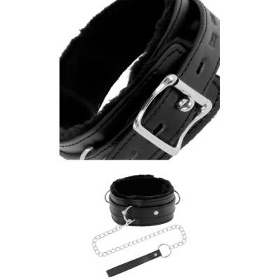 DARKNESS BLACK FURRY COLLAR WITH LEASH